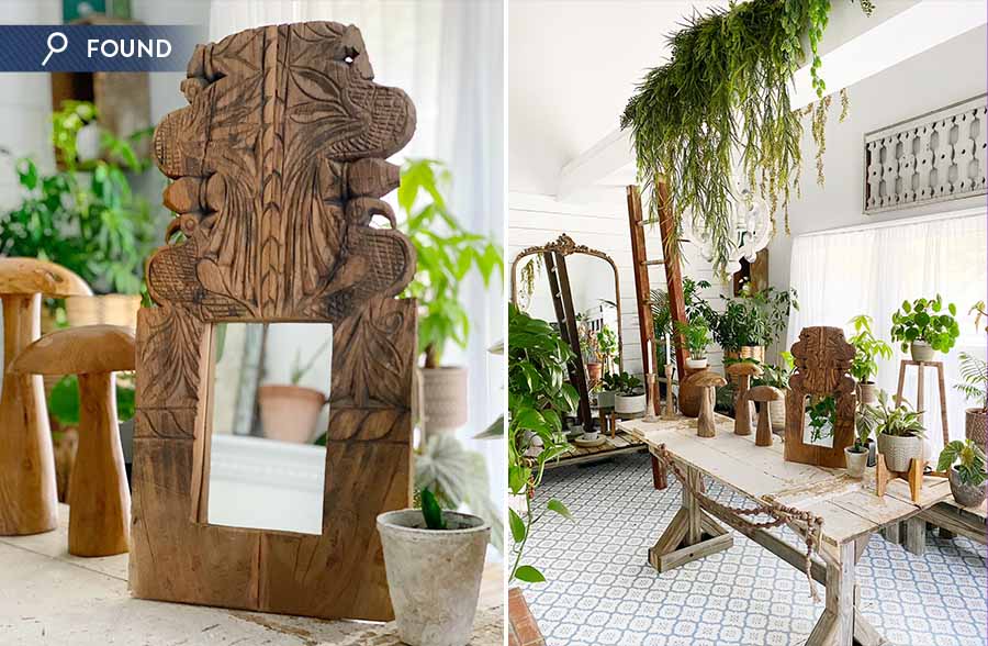 FOUND Hand-Carved Wood Banister Molding Wall Mirror