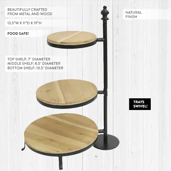 Wood and Metal Tiered Swivel Tray