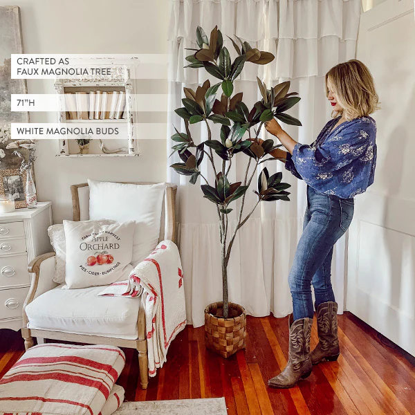 71 Inch Faux Magnolia Tree with White Buds