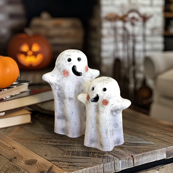 Clay Ghost Lanterns, Set of 2