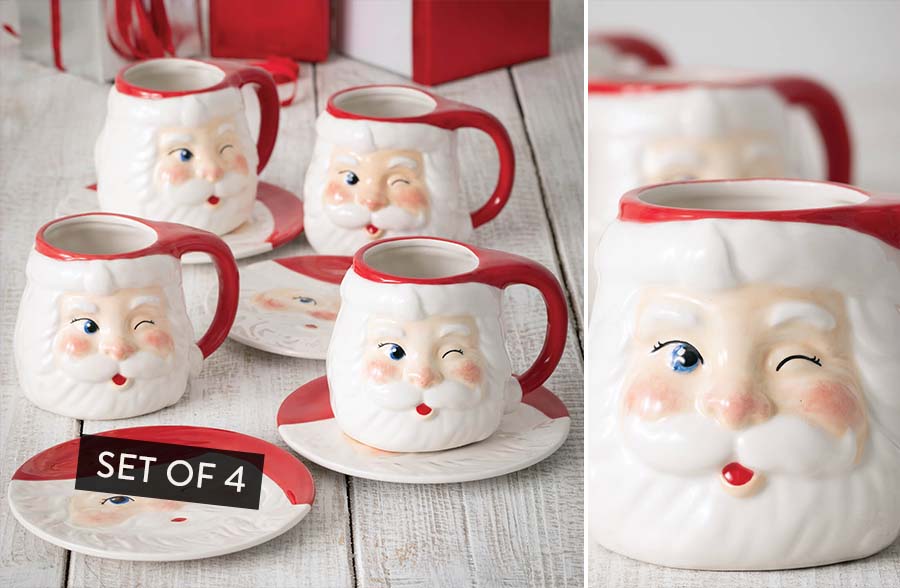 Vintage Inspired Santa Mugs, Set of 4