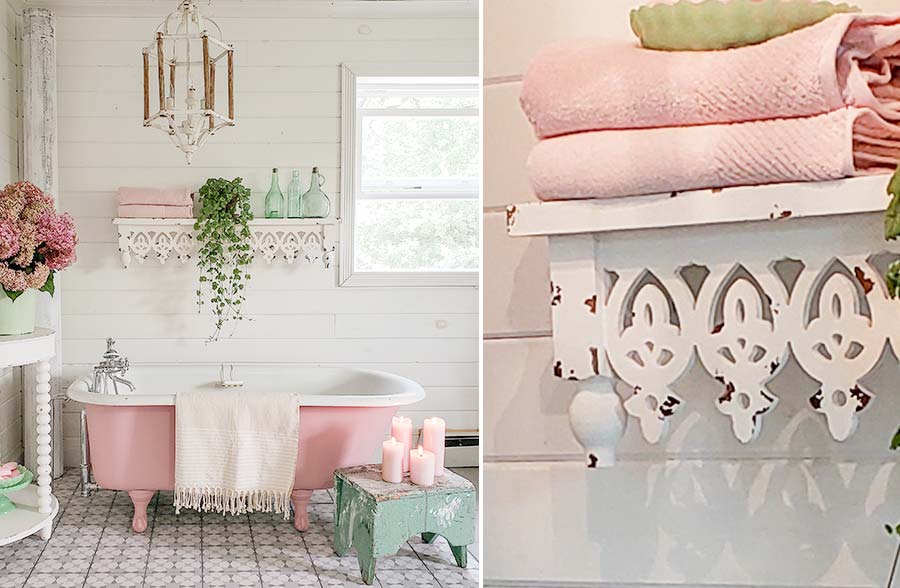 45.5 Inch French Country Distressed Wooden Shelf