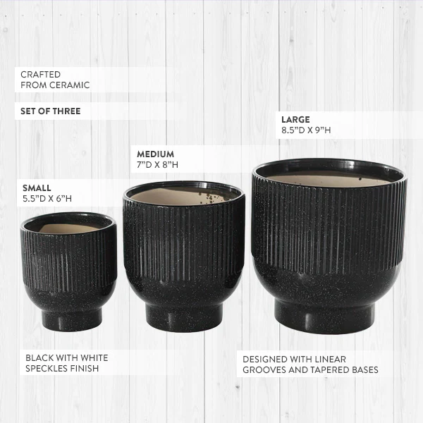 Tapered Ceramic Planters, Set of Three