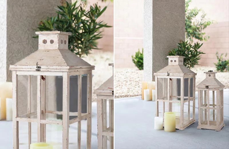 Chippy Whitewash Floor Lanterns  Set of 2