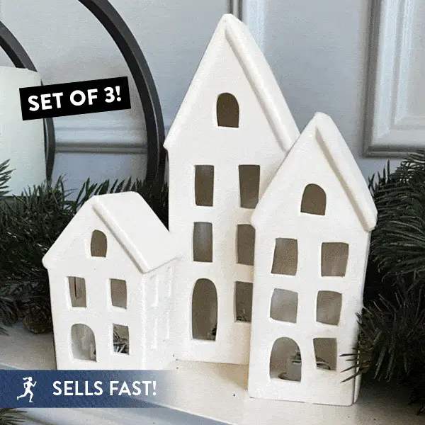 Modern Stoneware Lighted Houses, Set of 3