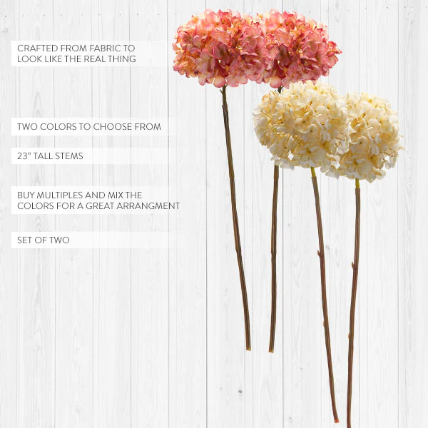 Lifelike Lush Hydrangea Stems, Pick Your Color