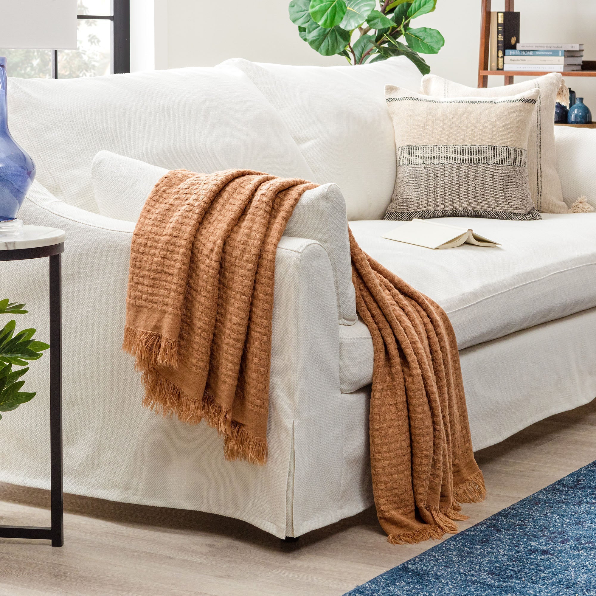 Waffle Fringe Throw Blanket