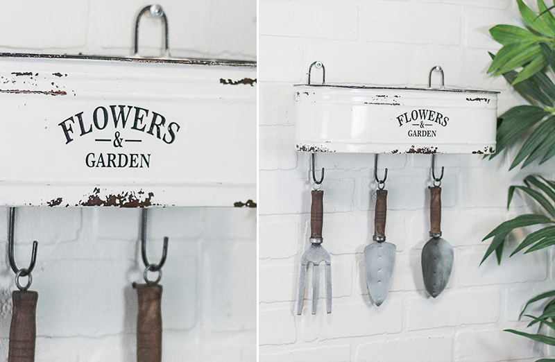 Enamel Planter With Gardening Tools