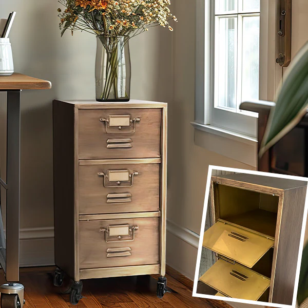 Rustic Rolling Iron Cabinet with Fold Out Cubbies