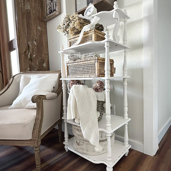 Turned Wood Tall Shelf Unit