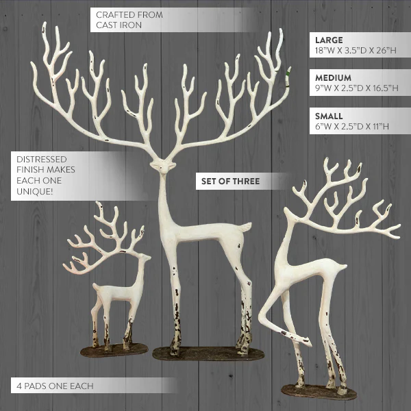 Handcrafted White Merry Reindeer, Set of 3