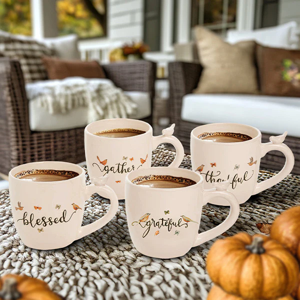 Harvest Bird Mugs, Set of 4