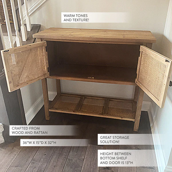 Wood and Rattan Storage Table