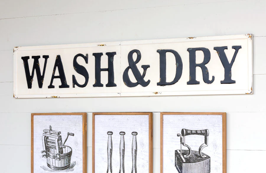 57 Inch Long Embossed Metal Wash & Dry Sign