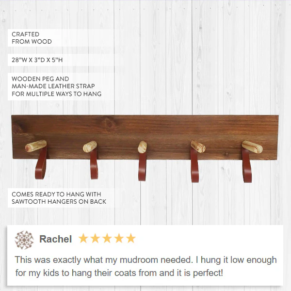 Rustic Wooden Peg and Leather Wall Hooks