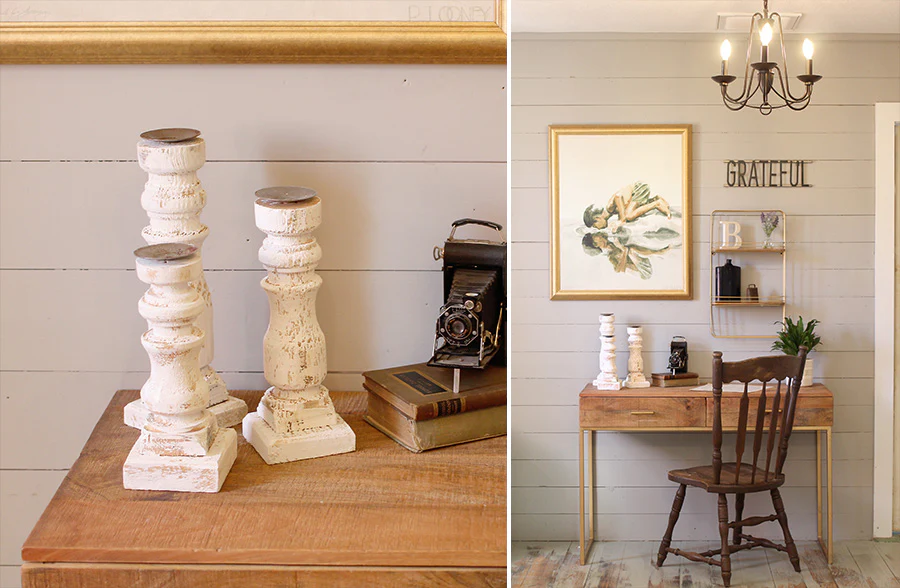 Handmade Wooden Candle Sticks, Set of 3