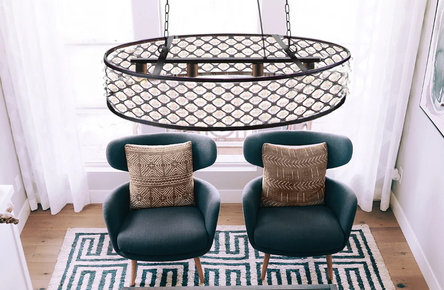 *HUGE* Crystal Embellished Oval Industrial Chandelier