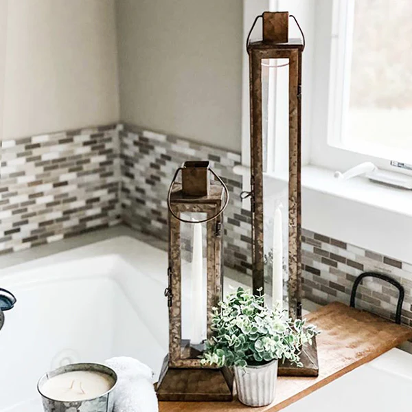 Oversized Elongated Rustic Lanterns, Set of 2