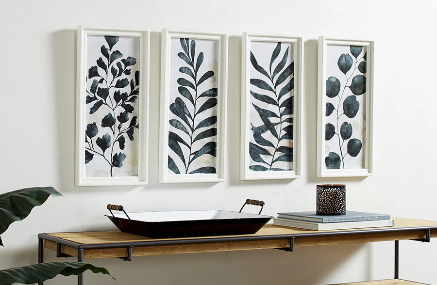 Dark Green Watercolor Botanical Framed Wall Art, Set of 4