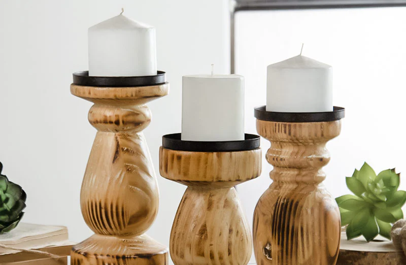 Chunky Wooden Candle Holders  Set of 3