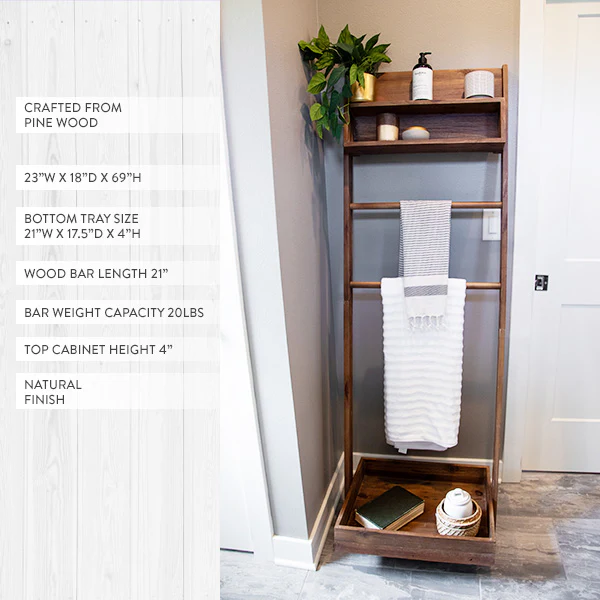 69 Inch Modern Ladder Pine Wood Shelf