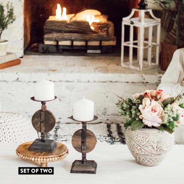 Vintage Inspired Rustic Candleholders, Set of 2