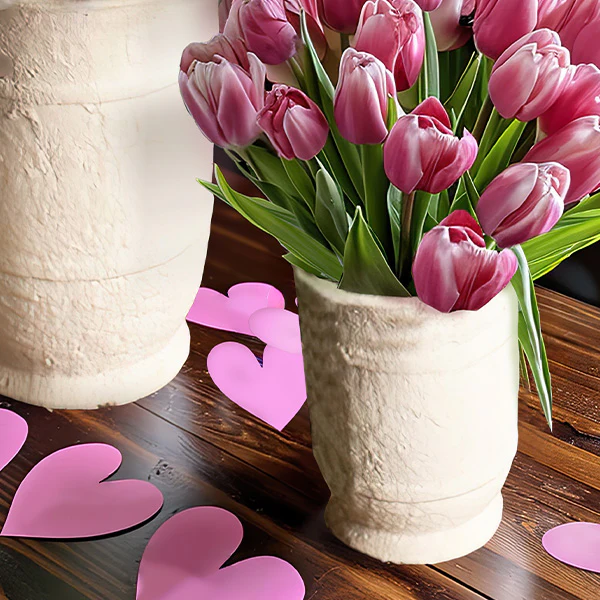 Ivory Ceramic Flower Urns, Set of 2