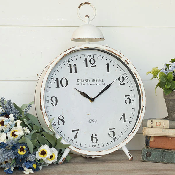 Large Chippy White Vintage Table Clock