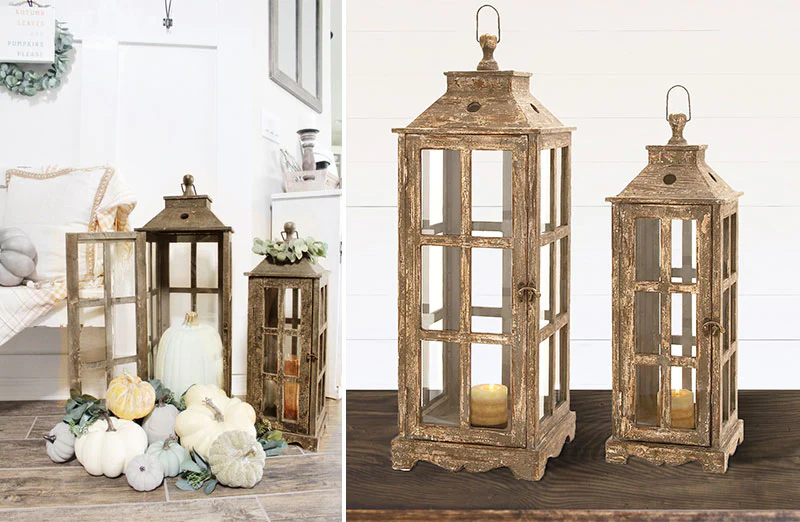 HUGE Distressed Wooden Pane Floor Lanterns