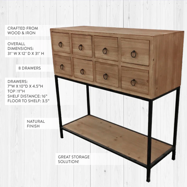 Wooden Apothecary Table with Drawers