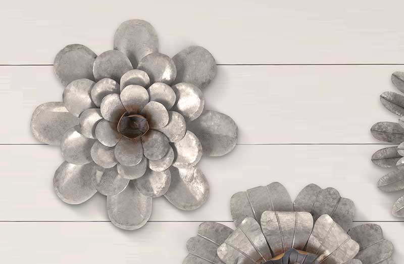 Galvanized Wall Flowers  Set of 3