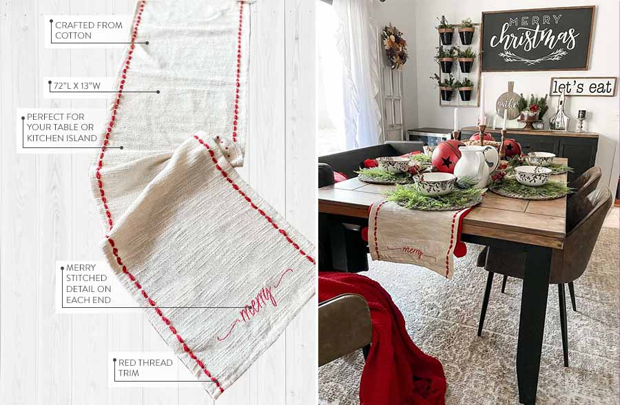 Red Trim Cotton Christmas Table Runner