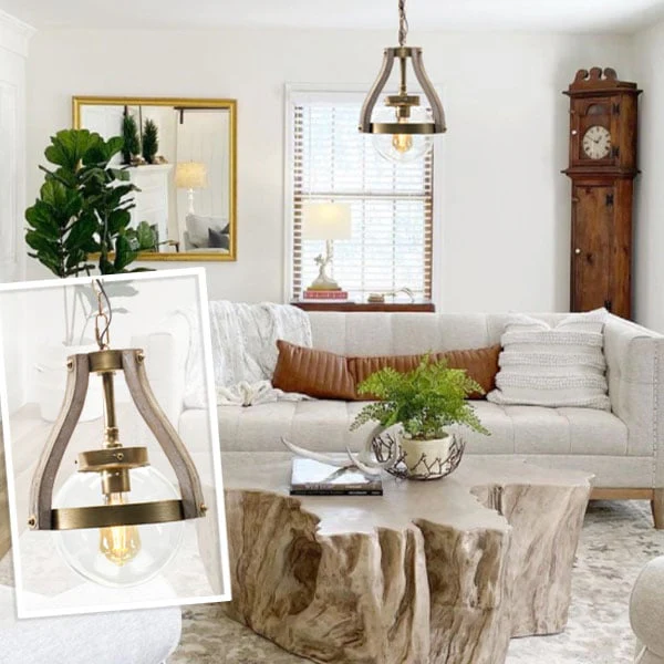 Contrasting Wood and Brushed Metal Pendant Light