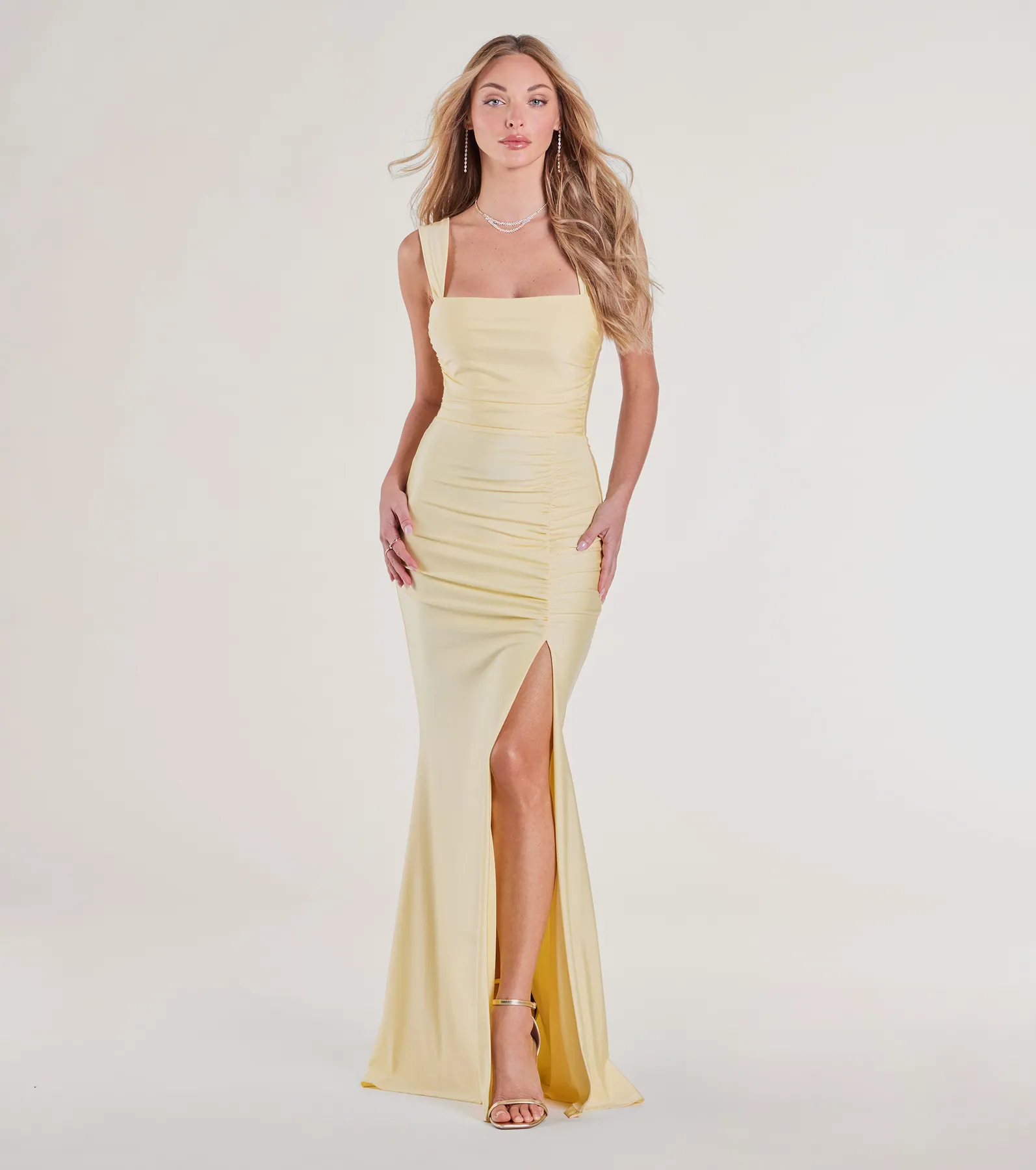 Irene Open Back Slit Column Formal Dress