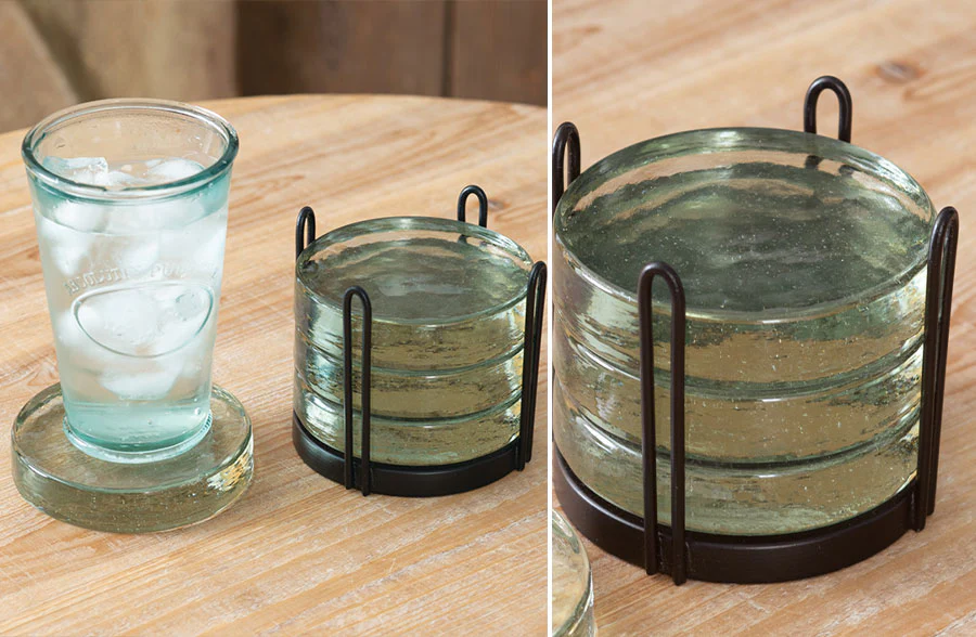 Thick Glass Drink Coasters with Holder