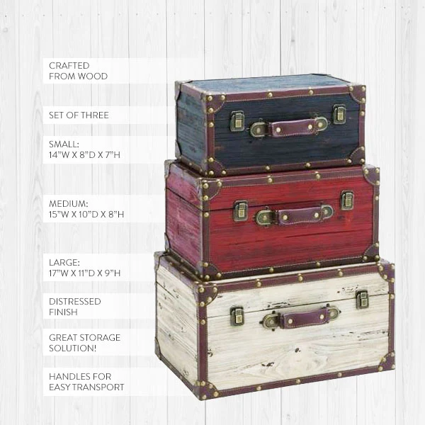 Multi Color Distressed Vintage Trunks, Set of 3