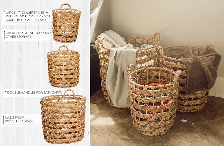 Open Weave Seagrass Baskets, Set of 3