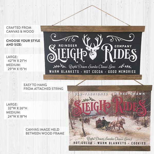 Old-Fashioned Sleigh Rides Canvas & Wood Sign, Pick Your Style