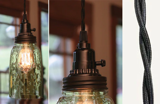 Green Tinted Glass Mason Jar Pendant Light Vintage Farmhouse