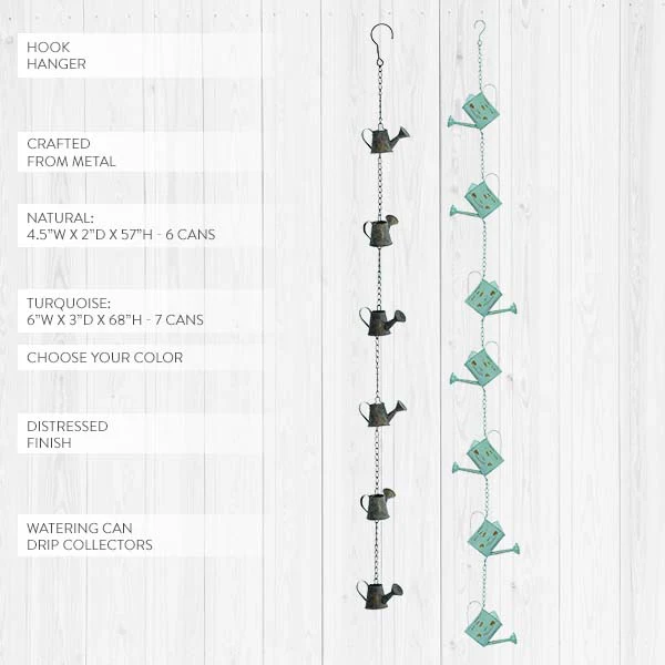 Distressed Watering Can Rain Chain, Pick Your Color