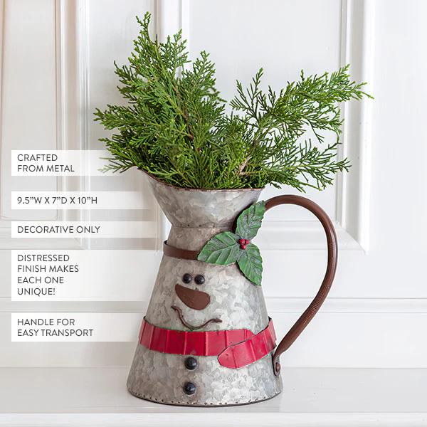 Adorable Snowman Tall Metal Pitcher