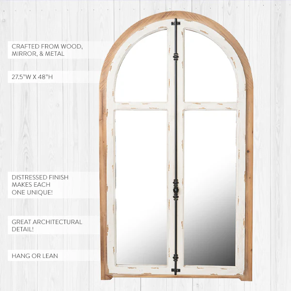 48 Inch Arched Window Pane Wood Frame Mirror