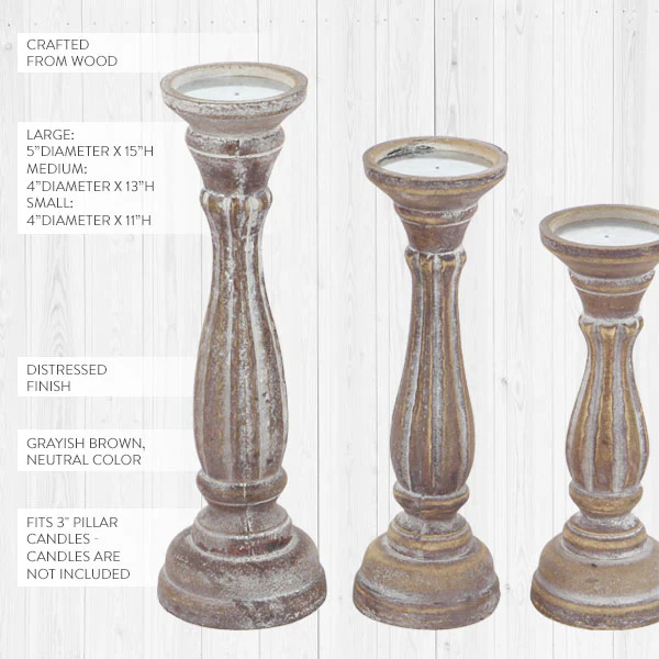 Carved Candle Sticks, Set of 3