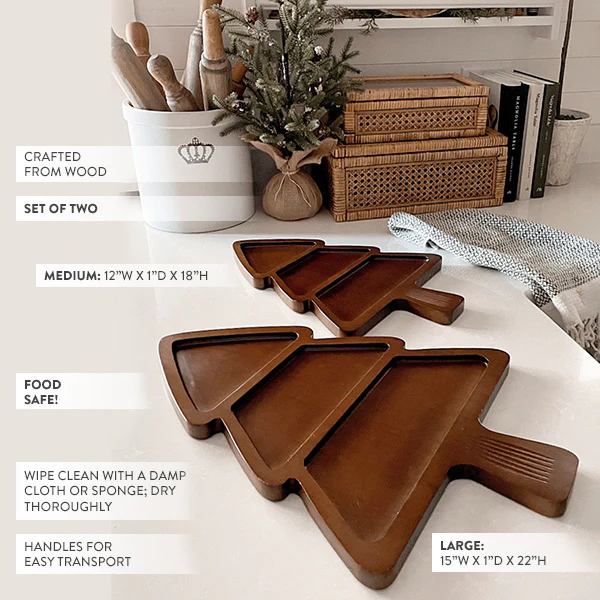 Wooden Evergreen Serving Board, Set of 2