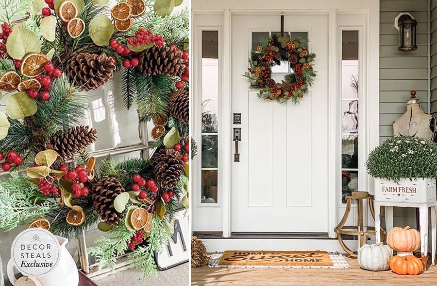 Premium Pine Wreath with Oranges and Berries