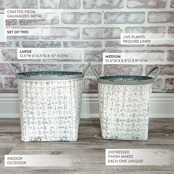 Whitewashed Woven Metal Baskets, Set of 2