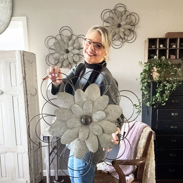 Floral Galvanized Metal Wall Art, Set of Three