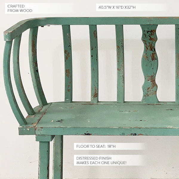 Aged Painted Wooden Bench