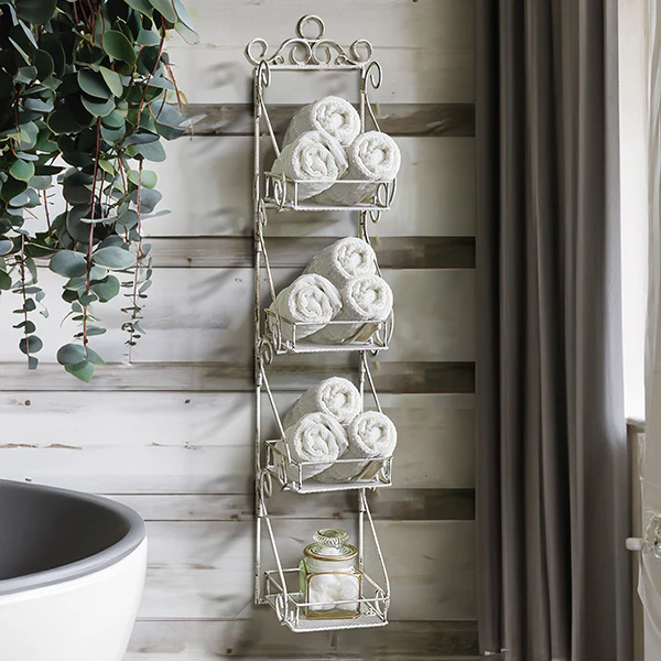Victorian Inspired 4 tier Distressed White Wall Shelf