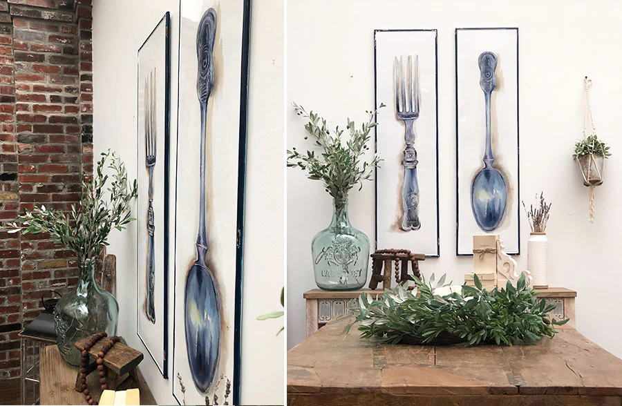 Enamel Fork and Spoon Wall Art  Set of 2